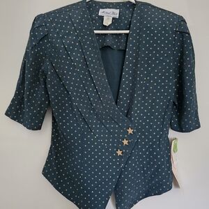 VINTAGE 80's Designer Michael Blair Women's Blazer Green w/ Stars Sz 9/10 NWT